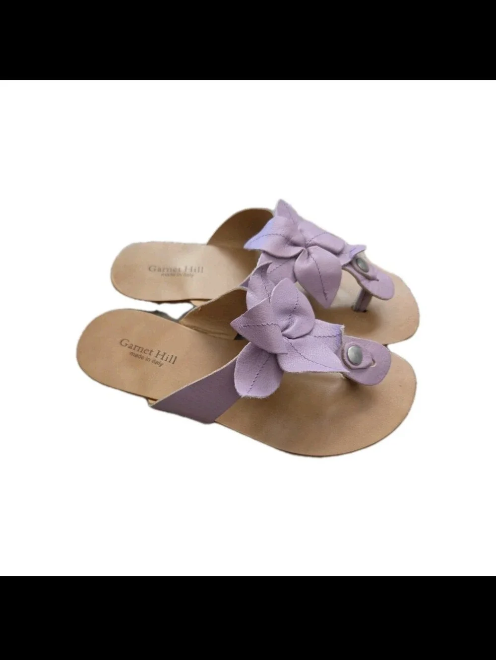 Garnet Hill Big Girls Lavender Leather Floral Thong Sandal Summer Flip Flop 2